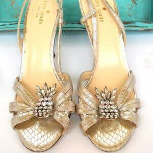 Kate Spade NY Gold Leather Strappy High Heel Good Fortune Sandals 9.5M